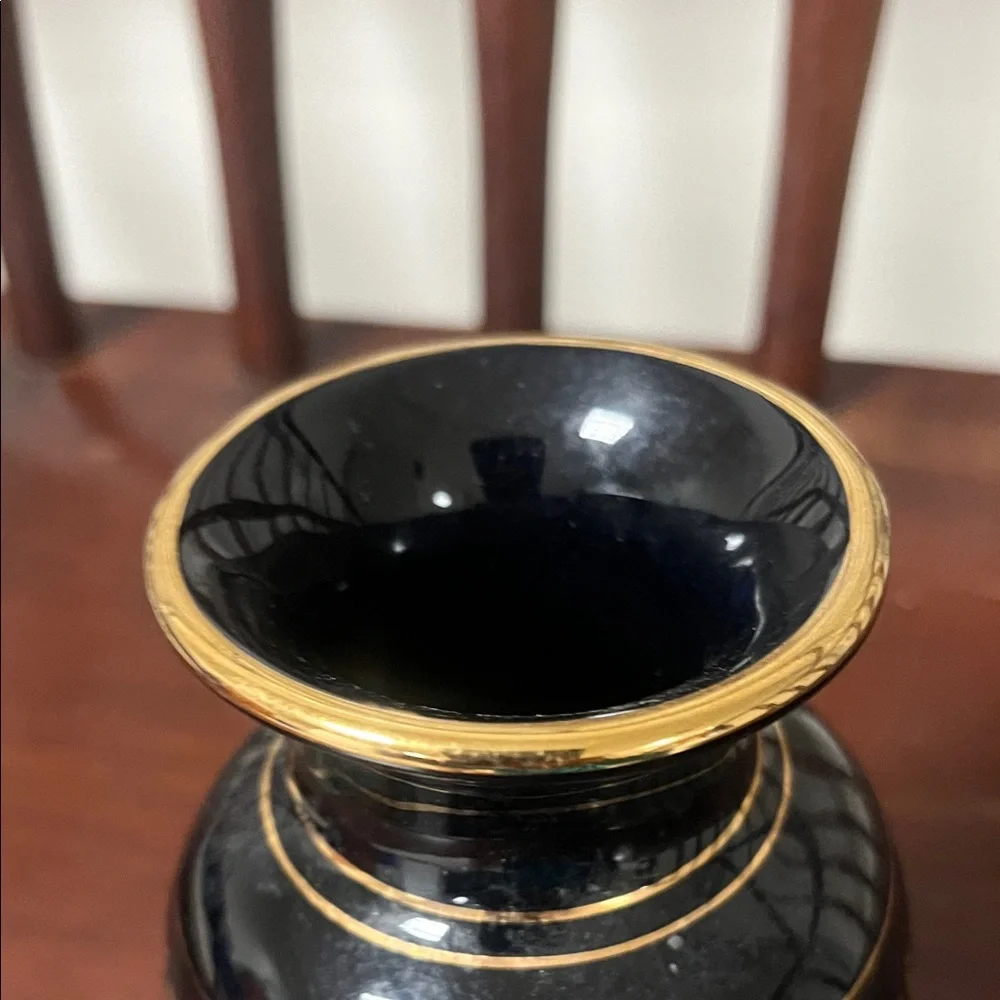 Antique Black and Gold Vase with Greek Motif